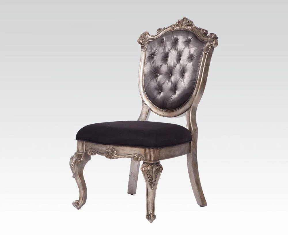 Acme Chantelle Button Tufted Back Seat Dining Side Chair (Set of 2) in Antique Platinum 60542