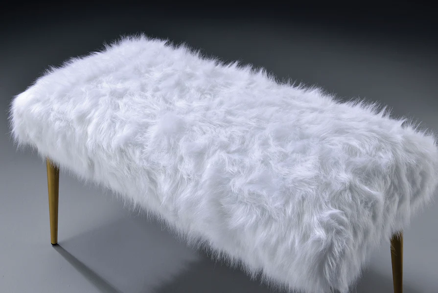 Bagley II White Faux Fur & Gold Bench