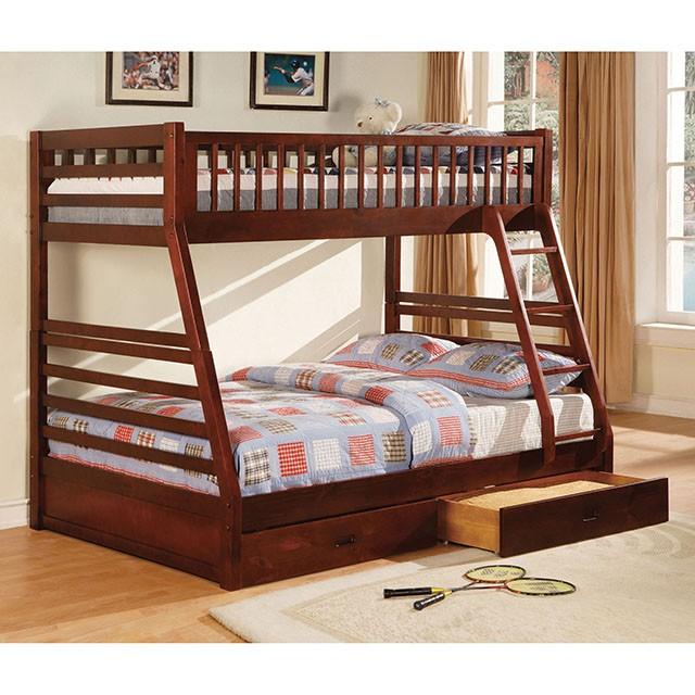California II Cherry Twin/Full Bunk Bed w/ 2 Drawers Cherry, Walnut, Grey, &Oak - Image 2