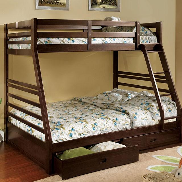 California II Cherry Twin/Full Bunk Bed w/ 2 Drawers Cherry, Walnut, Grey, &Oak - Image 3