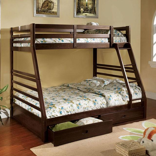 California II Cherry Twin/Full Bunk Bed w/ 2 Drawers Cherry, Walnut, Grey, &Oak - Image 4
