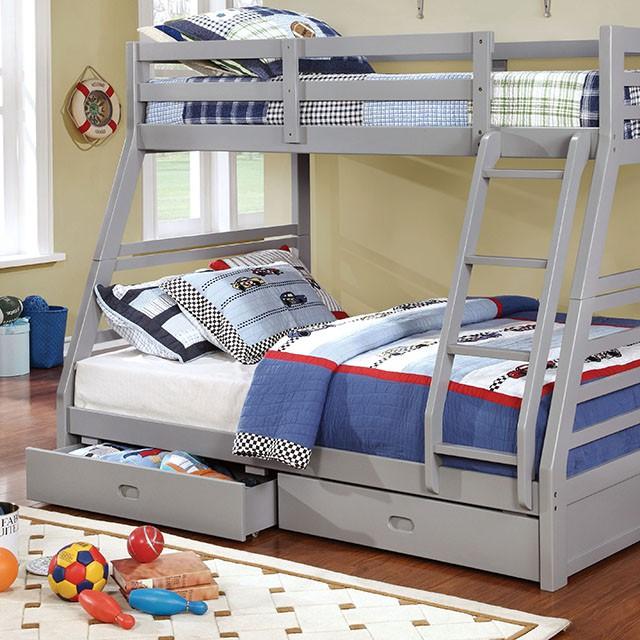 California II Cherry Twin/Full Bunk Bed w/ 2 Drawers Cherry, Walnut, Grey, &Oak - Image 5