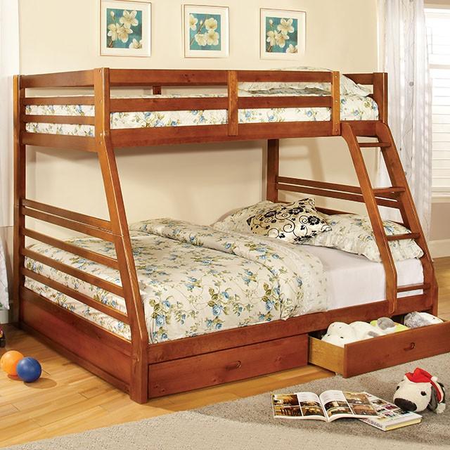 California II Cherry Twin/Full Bunk Bed w/ 2 Drawers Cherry, Walnut, Grey, &Oak - Image 6