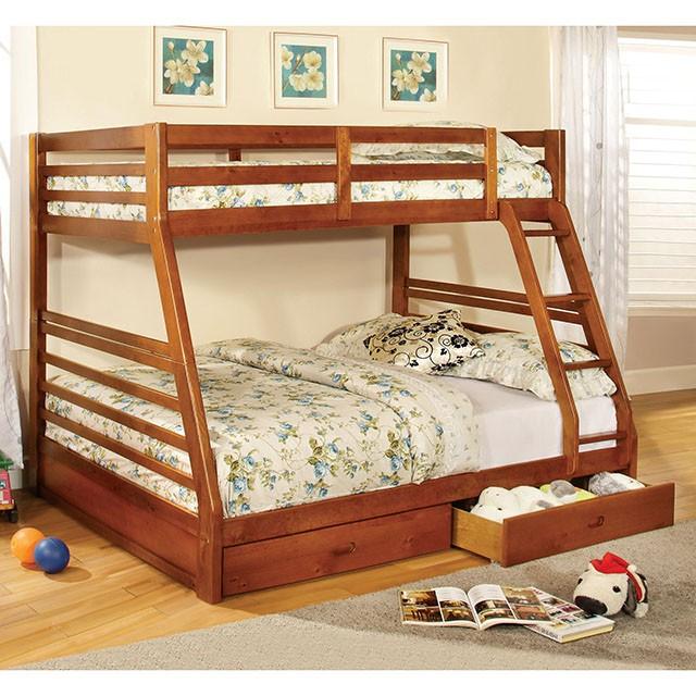 California II Cherry Twin/Full Bunk Bed w/ 2 Drawers Cherry, Walnut, Grey, &Oak - Image 7