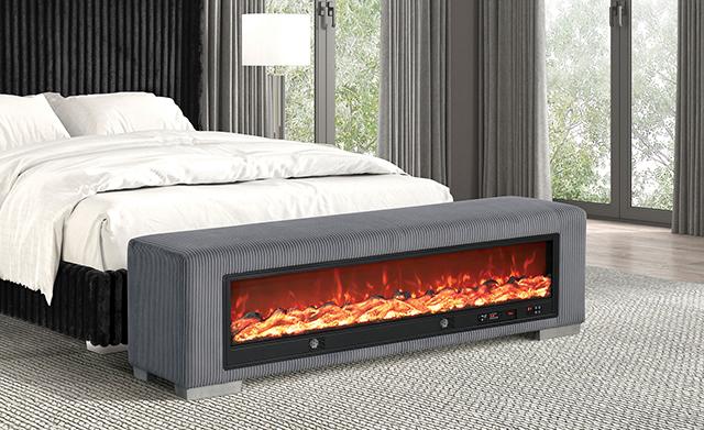 Elnath Bench w/ Visual Wood Log Fireplace Gray - Image 2