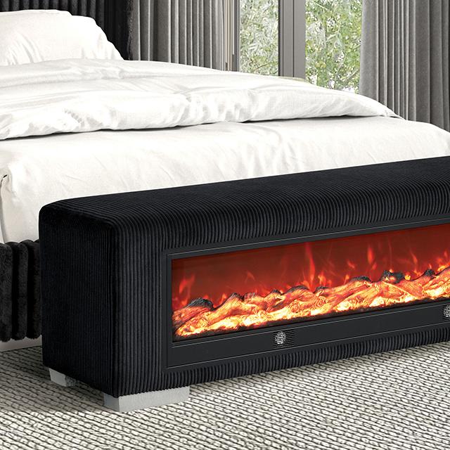 Elnath Bench w/ Visual Wood Log Fireplace Gray - Image 3