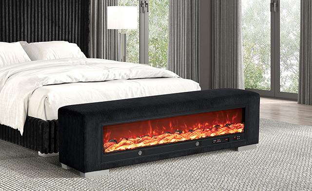Elnath Bench w/ Visual Wood Log Fireplace Gray - Image 4