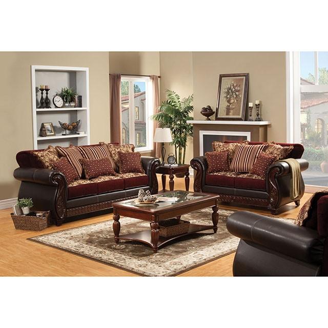 Franklin Burgundy/Espresso Sofa, Burgundy - Image 2