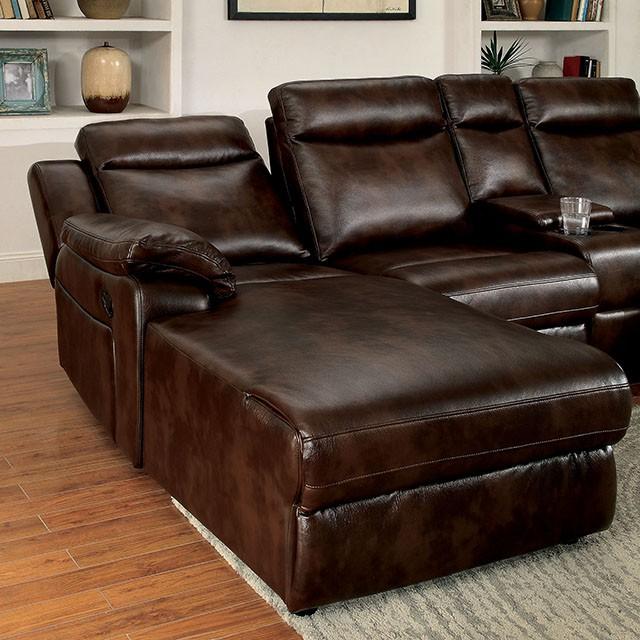 Hardy Brown Sectional w/ Console, Brown - Image 4
