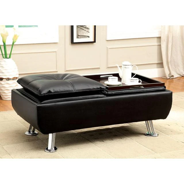 HAUSER II Black/Chrome Ottoman, Black - Image 2
