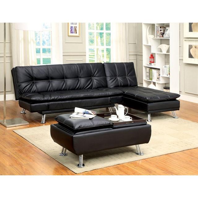 HAUSER II Black/Chrome Ottoman, Black - Image 3