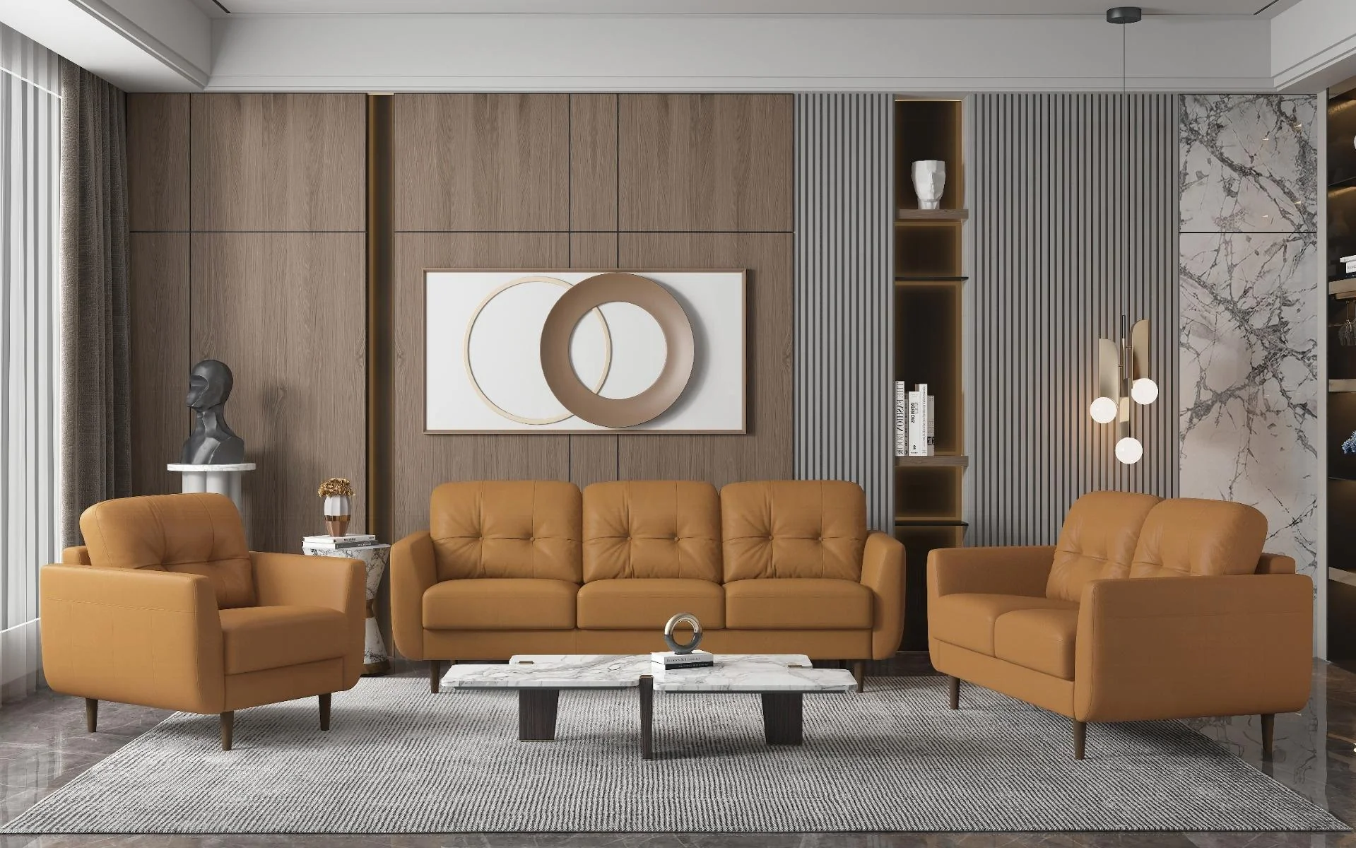 Radwan Camel Leather Loveseat - Image 3