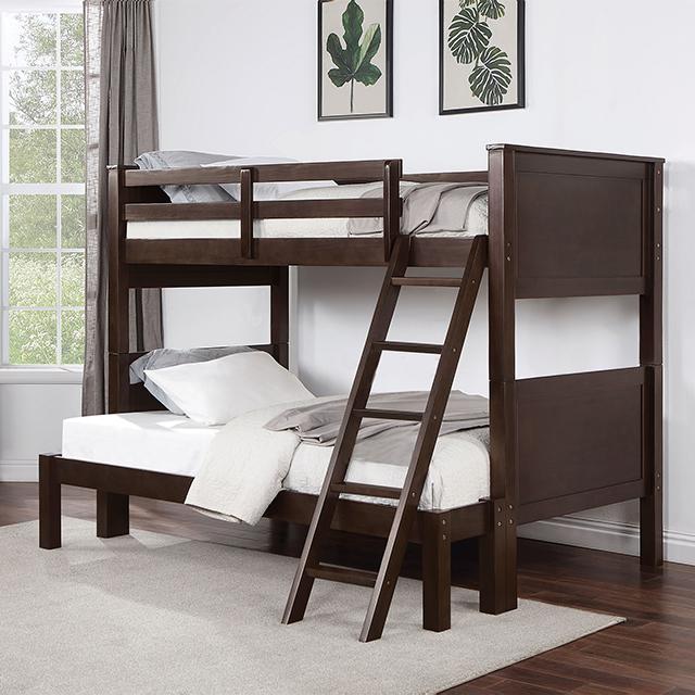 STAMOS Full/Full, Twin/Full, & Twin/twin Bunk Bed, Walnut - Image 4