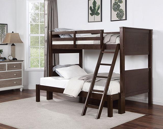 STAMOS Full/Full, Twin/Full, & Twin/twin Bunk Bed, Walnut - Image 5