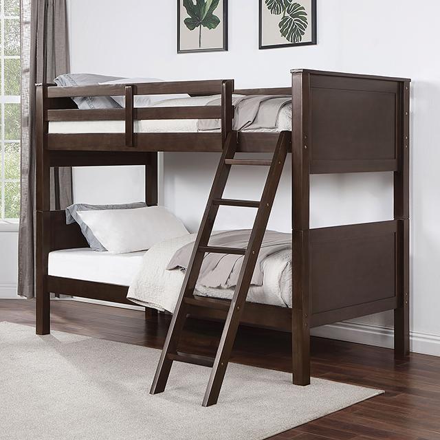 STAMOS Full/Full, Twin/Full, & Twin/twin Bunk Bed, Walnut - Image 7