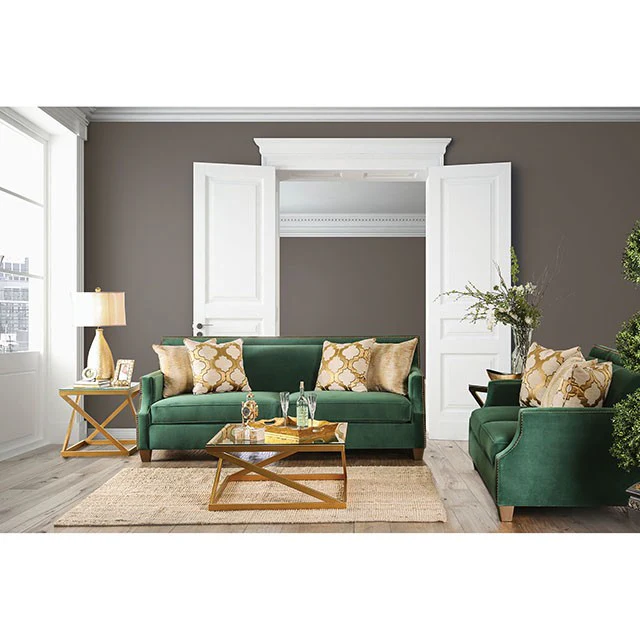 VERDANTE Emerald Green/Gold Love Seat - Image 3